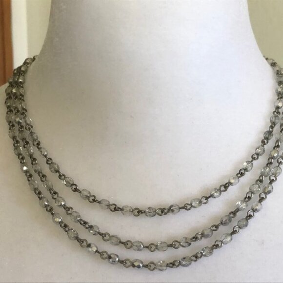 R. J. GRAZIANO Signed Vintage Silver Clear Bead Triple Strand Choker - Picture 2 of 11